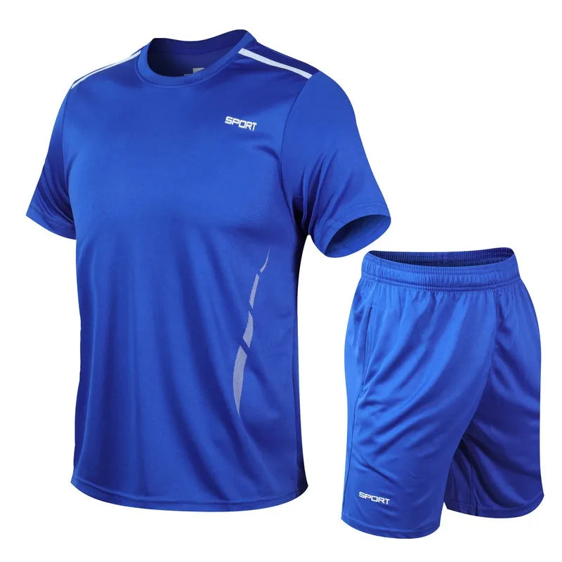 CHRLCK Men's Quick Drying Running Sets Breathable Hiking Fishing T-Shirt Short Soft Elasticity Gym Fitness Suits Outdoor Sports